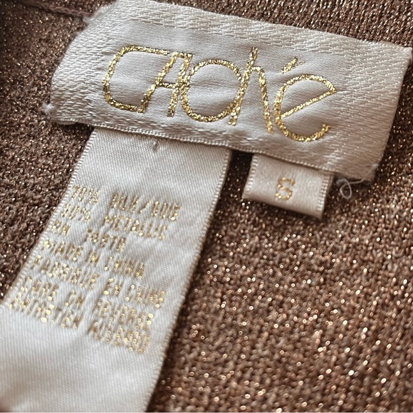 Cache S SILK Metallic Gold Mesh Collared Sweater Knit Top Holiday Elegant VtgY2K - Picture 6 of 15